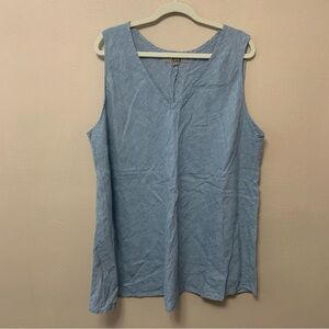 Flax 100% Linen Light Blue V-Neck Sleeveless Top Size 2G 22-24